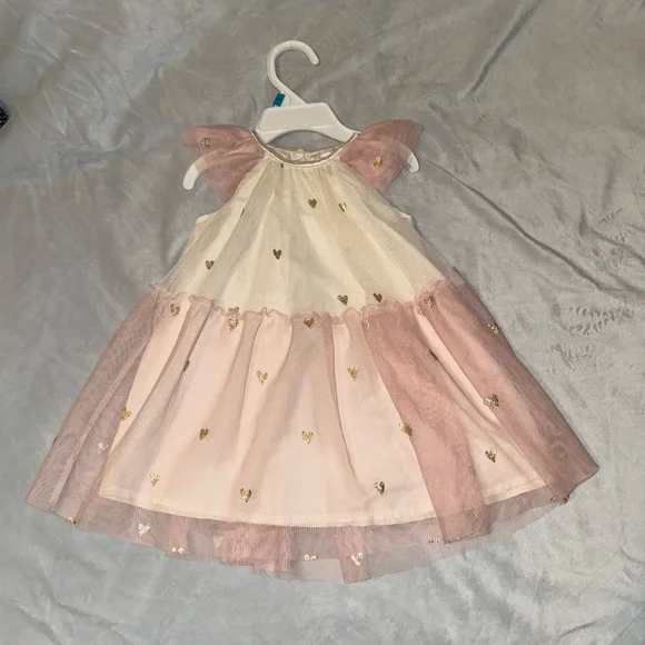 H&M | Dresses | Hm Gold Heart Pink And Cream Tulle Dress | Poshmark